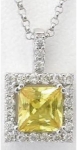 1 carat Princess Cut Natural Yellow Sapphire and Diamond Halo Pendant in 14k white gold