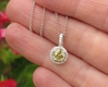 Round Natural Yellow Sapphire Pendant with Real Diamond Halo in 14k white gold for sale