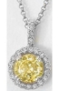 Round Yellow Sapphire and Diamond Halo Pendant in 14k white gold