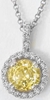 Round Yellow Sapphire and Diamond Halo Pendant in 14k white gold