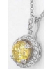 Natural Yellow Sapphire and Real Diamond Halo Pendant in 14k white gold