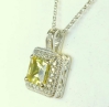 Yellow Sapphire Pendant in 14k white gold- princess cut with diamond halo