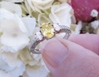 Oval Natural Yellow Sapphire Three Stone Wedding Ring with real oval side diamonds in a antique style setting in solid platinum for sale