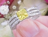 5mm Princess Cut Natural Yellow Sapphire Ring with real diamond set in a solid gold split shank band