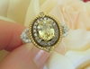 Unique Natural Untreated Light Yellow Sapphire Ring with Real Chocolate Diamond Halo and Rope Design in 14k white and yellow gold