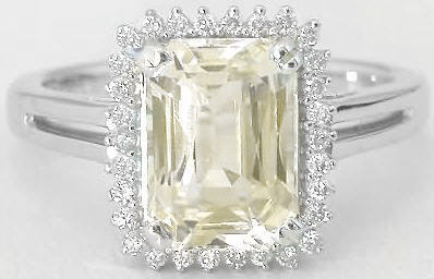 Radiant Yellow Sapphire Ring - Diamond Halo in 14k white gold