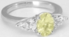 3 Stone Natural Oval Yellow Sapphire and White Sapphire Ring in 14k white gold