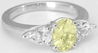 3 Stone Natural Oval Yellow Sapphire and White Sapphire Ring in 14k white gold