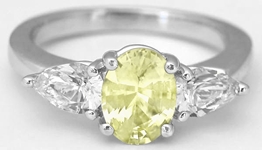 Diamond Alternative - Past Present Future Natural Oval Yellow Sapphire and White Sapphire Ring in 14k white gold