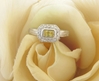 East West Set Natural Yellow Sapphire Engagement Ring with Diamond Halo in 14k white gold