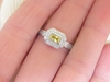 Radiant Cut East West Set Natural Yellow Sapphire Ring with Diamond Halo in 14k white gold