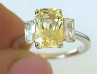 Radiant Cut Natural Yellow and White Sapphire Three Stone Engagement Ring in 14k white gold