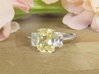 Natural Yellow Sapphire Three Stone Ring with White Sapphire Side Stones set in 14k white gold for sale