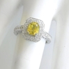 Natural Yellow Sapphire Ring- Radiant Emerald Cut with a Double Diamond Halo in 14k white gold for sale