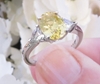 Natural Yellow Sapphire and Trillion White Sapphire Engagement Wedding Ring in solid 14k white gold