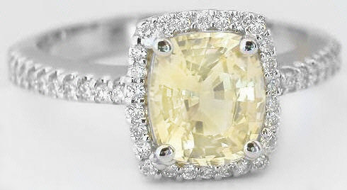Yellow Sapphire and Diamond Halo Ring in 14k white gold