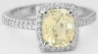 Halo set cushion cut natural yellow sapphire engagement ring in 14k white gold