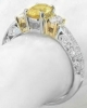 Platinum Oval Natural Yellow Sapphire and Diamond Three Stone Engagement Ring- Vintage Styling