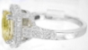 Large Natural oval yellow sapphire diamond halo ring in white gold with milgrain edging