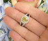 Natural Untreated Yellow Sapphire Ring - Round Cut Ceylon Sapphire with a Diamond Halo in solid 14k White Gold