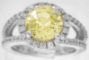 14k white gold Natural Unheated 4 carat Yellow Sapphire Ring with Diamond Halo and Split Shank