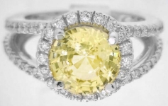 Natural Unheated Ceylon Round Yellow Sapphire Diamond Halo Ring in 14k white gold - Heirloom Quality