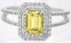 Emerald cut natural yellow sapphire ring in 14k white gold