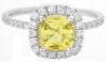 Cushion cut natural yellow sapphire ring in 14k white gold