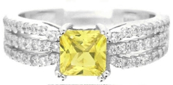 Princess Cut Natural Yellow Sapphire Engagement Ring in white gold for sale