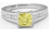 Princess cut natural yellow sapphire ring in 14k white gold