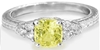 Natural Cushion Yellow Sapphire and Diamond Ring in 14k white gold with Ornate Engraving