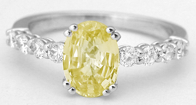 Classic  Oval Yellow Sapphire and Diamond Ring in 14k white gold