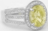 Wide Band Diamond Aceent Natural Unheated Untreated Oval Yellow Sapphire Ring in 14k