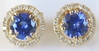 Natural Sapphire Earrings - Round Cut Sapphires with a Diamond Halo set in 14k yellow gold