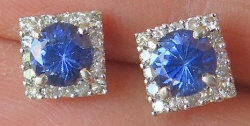 5mm Round Natural Sapphire and Diamond Earrings in 14k white gold